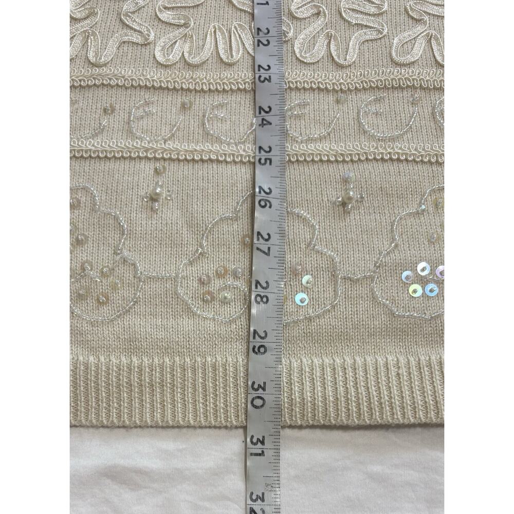 Vintage Alfred Dunner Cream Wool Blend Sequin Beaded Sweater Grannycore Size L - Picture 7 of 7